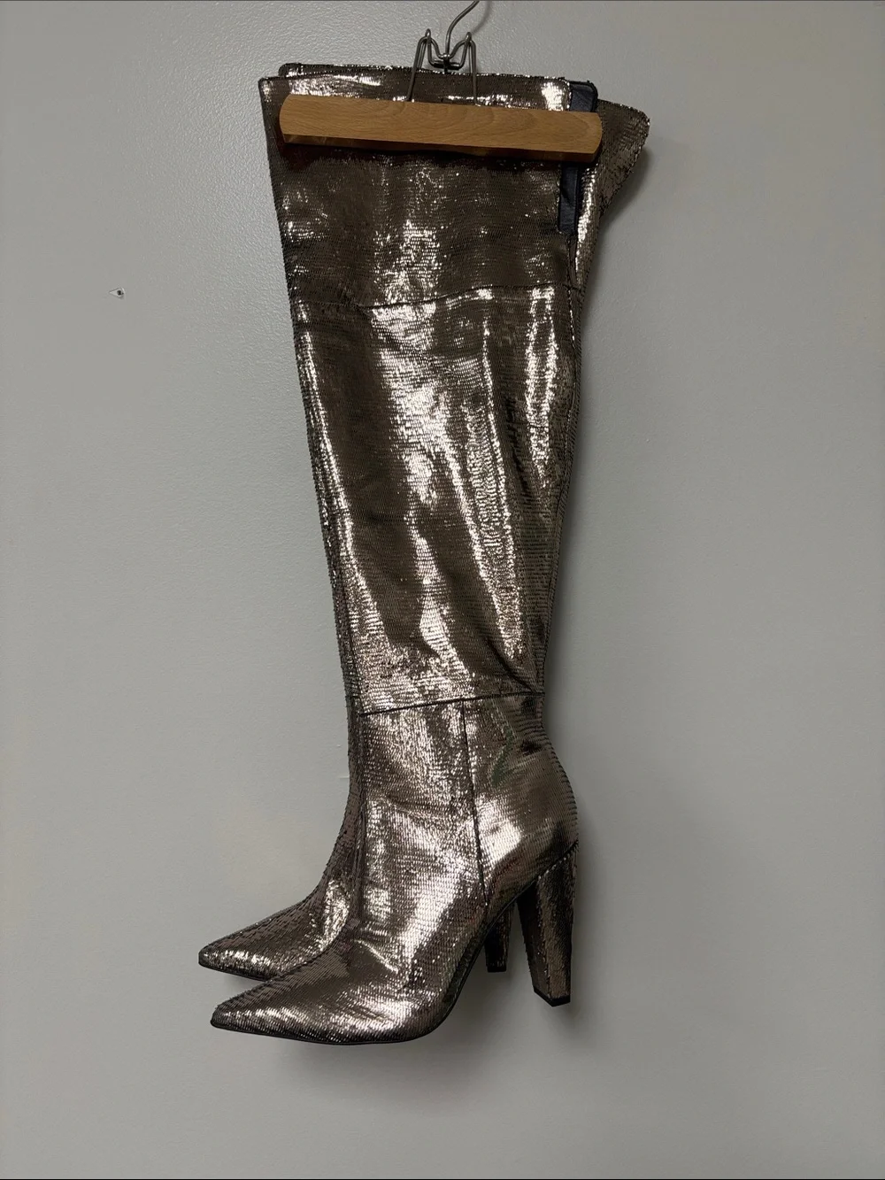 Vince Camuto Metallic Silver Over-the-Knee Pointed-Toe Boots
